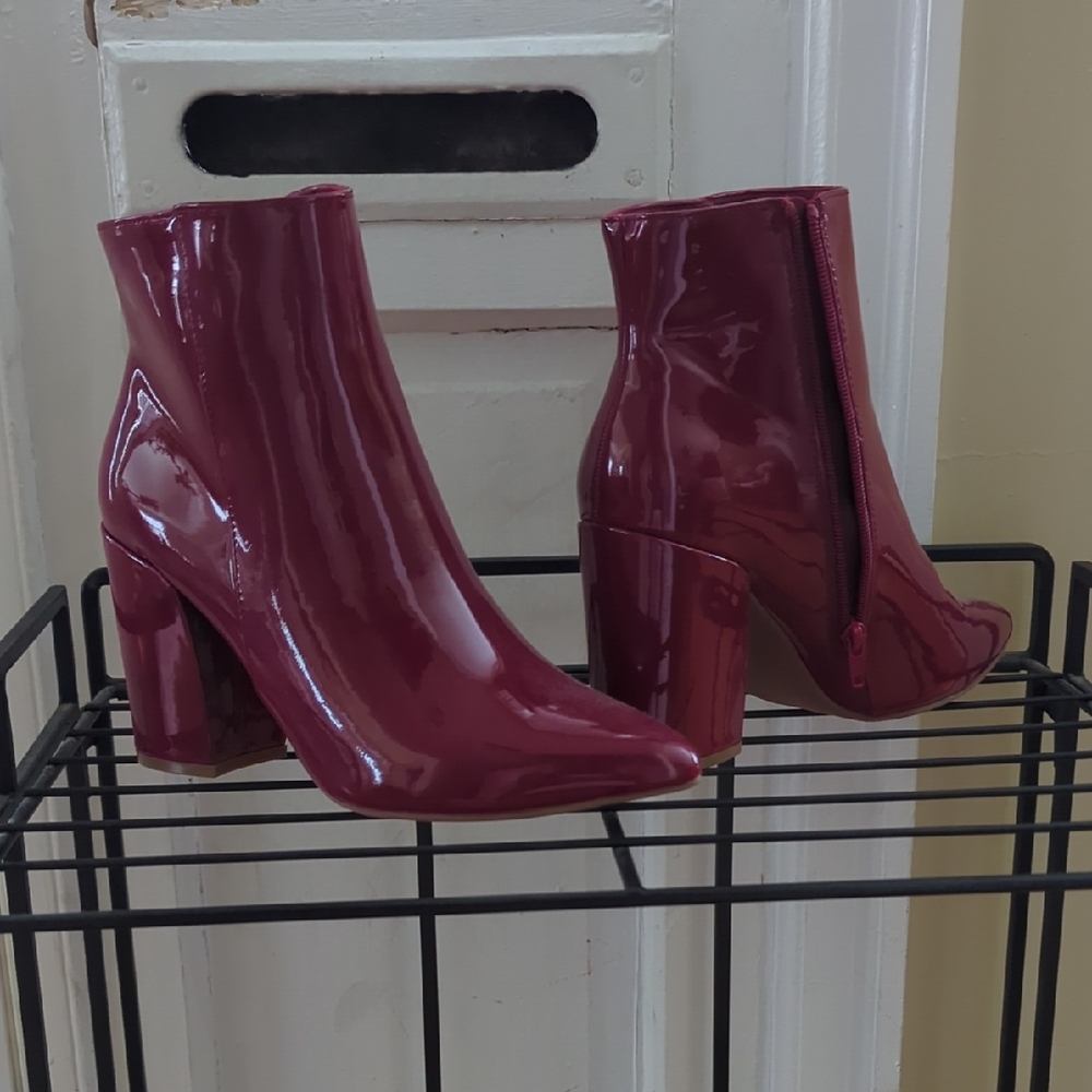Sugar Red Ankle Booties with High Block Heel